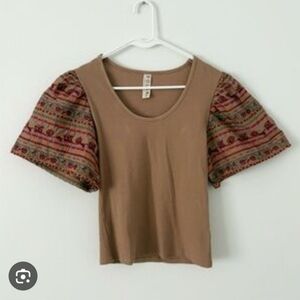 Anthropolgie Dolan Left Coast mixed media blouse, "Geometric Tapestry Crop Top"